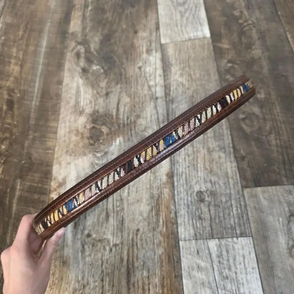 Vintage Columbia Woven Leather Belt Brown Southwestern Boho Western Size 40